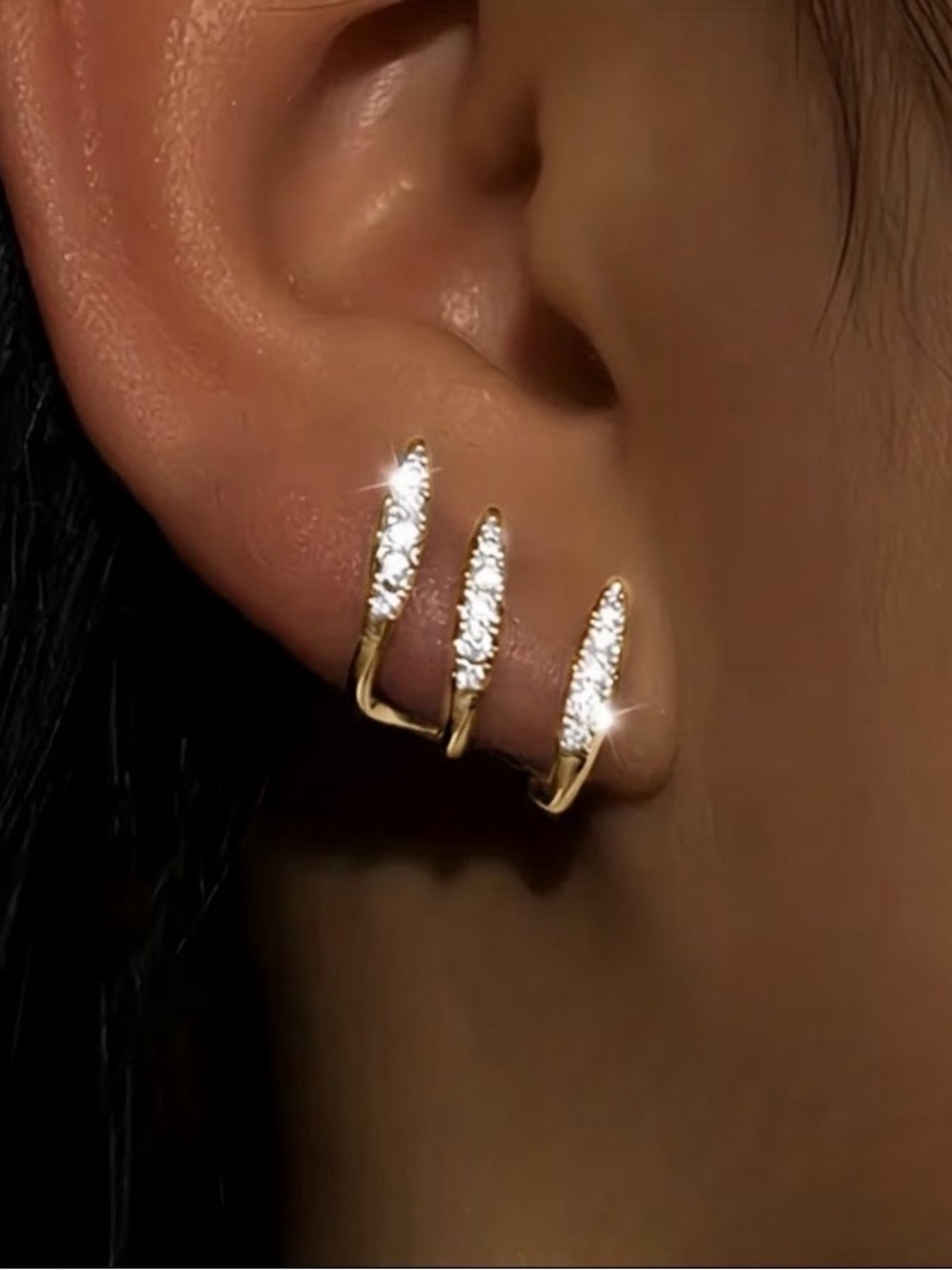 Gold Crystal Curved Bar Stud Earrings - Women's Sparkle